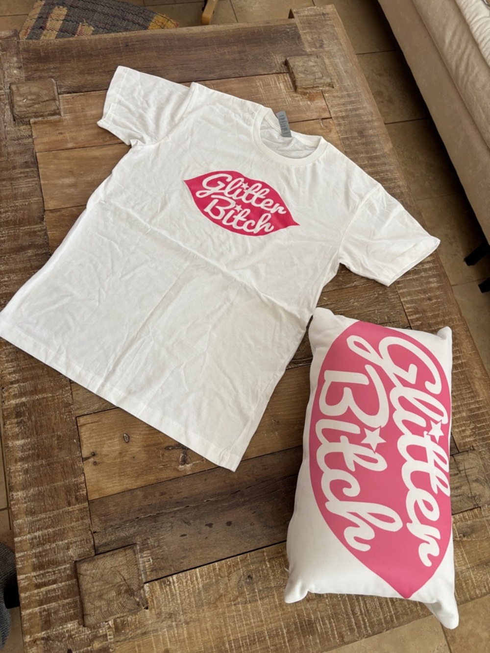 Glitter B___ Tee Shirt and Decorative Pillow